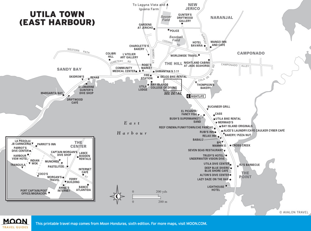 Travel map of Utila Town (East Harbour)