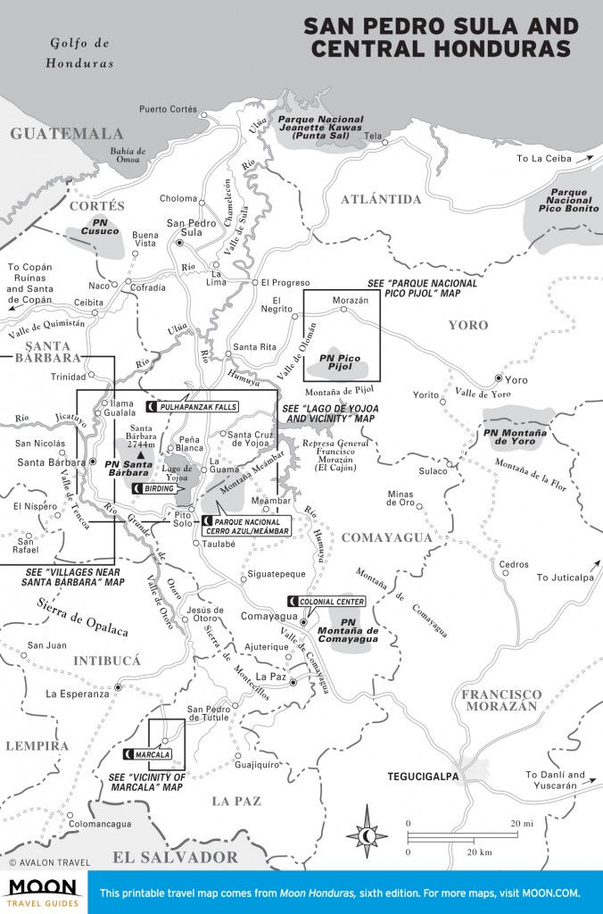 Travel map of San Pedro Sula and Central Honduras