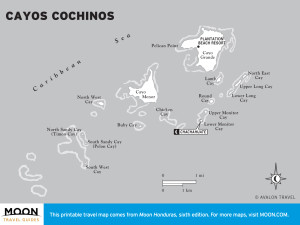 Travel map of Cayos Cochinos, Honduras