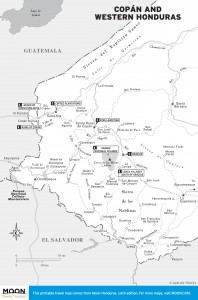 Travel map of Copán and Western Honduras