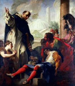 An 18th century painting of Saint Dominic, a miracle worker who reportedly brought four people back from the dead.