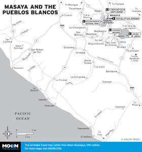 Map of Masaya and the Pueblos Blancos, Nicaragua