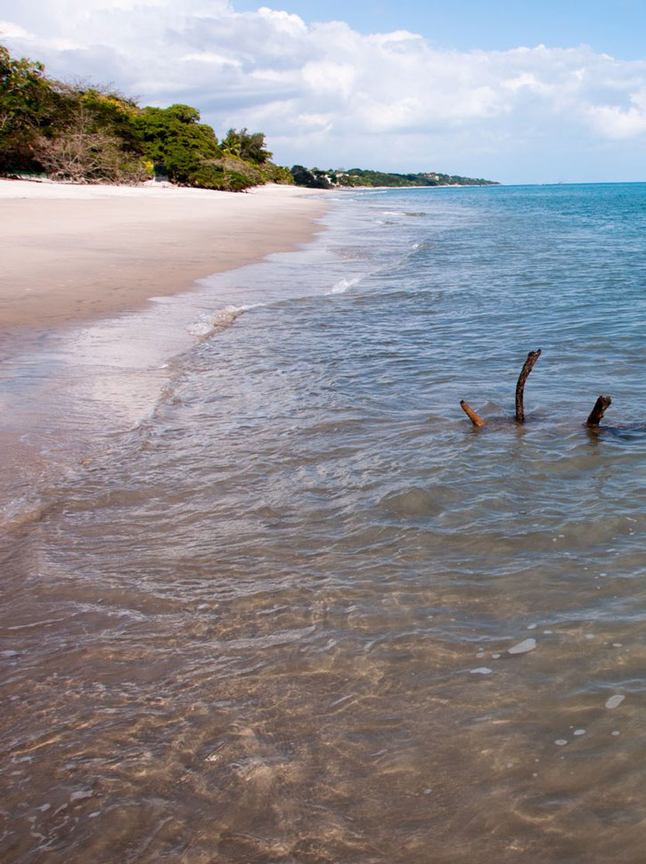 Gentle waves wash up on a long stretch of beach in Panama.