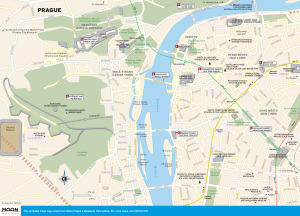Travel map of Prague marked with highlights