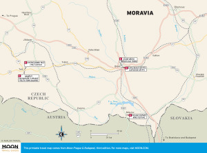 Travel map of Moravia, Czech Republic