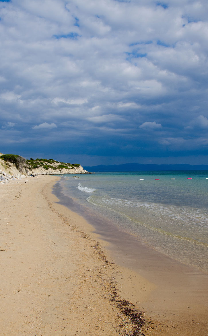 A long stretch of sandy beach on Bozcaada island.