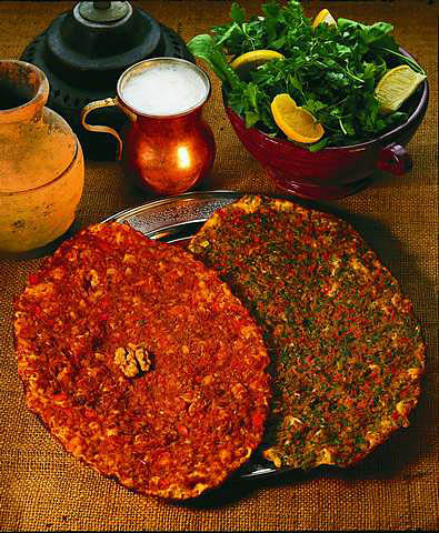 Two thin Turkish pizzas (Lahmacun) at Ciya Restaurant.