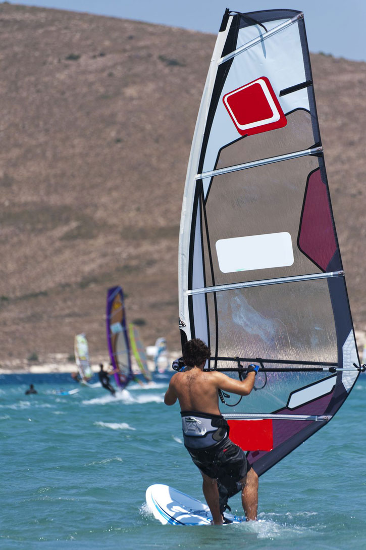 A windsurfer on the water in Alaçati, Turkey.