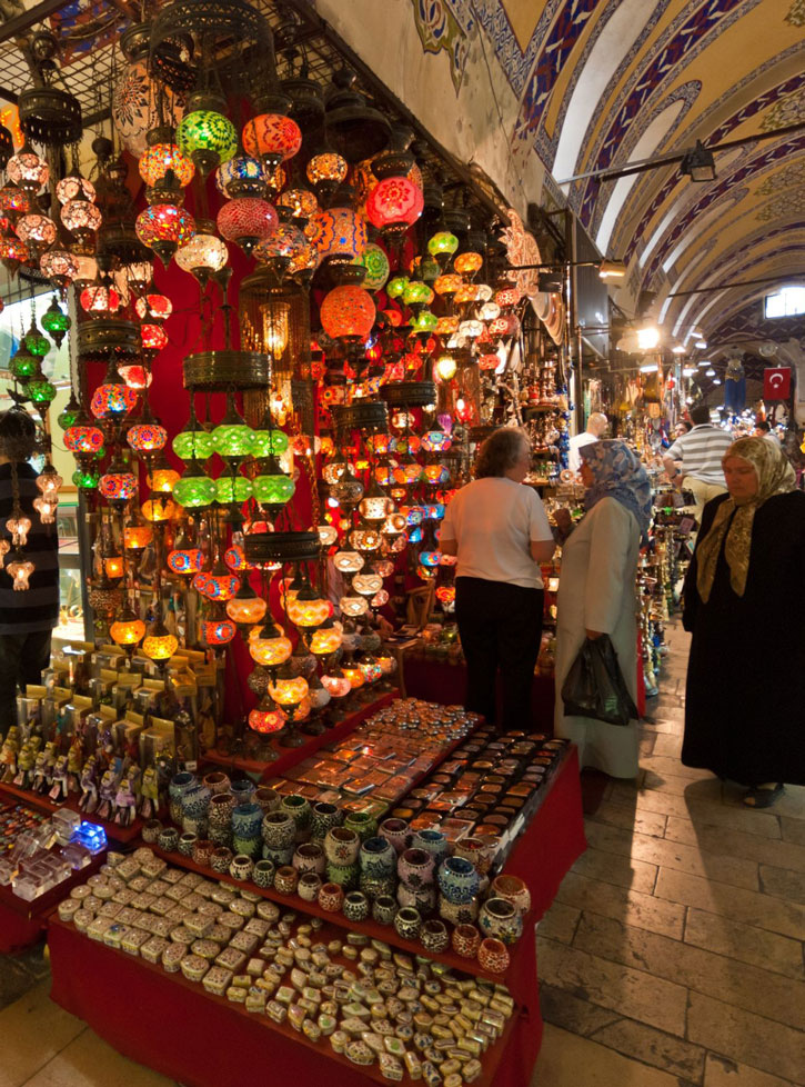 Lamps for sale inside Istanbul's Grand Bazaar.