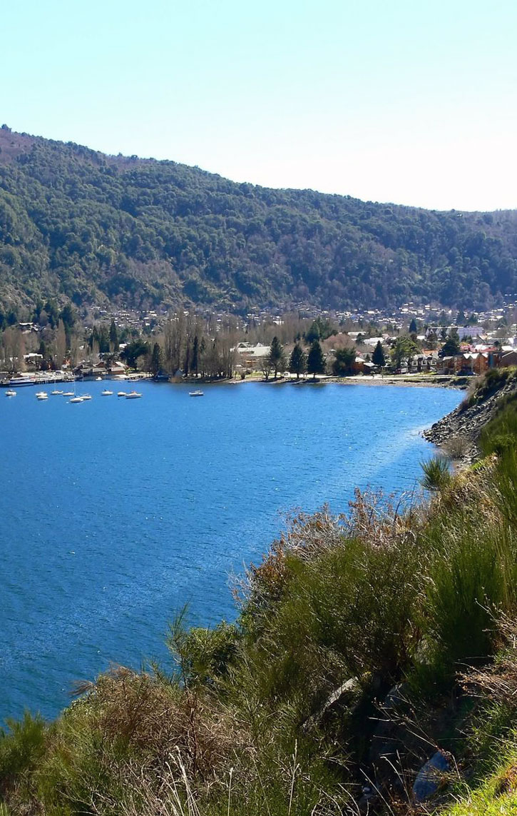 View across Lago Lacar to San Martin de los Andes, Argentina.