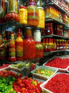 Colorful peppers in the Mercado Central