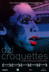 Film poster featuring one of the Dzi Croquette stars with lipstick and large false lashes.