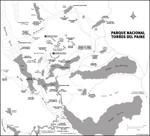 Map of Parque Nacional Torres del Paine, Chile