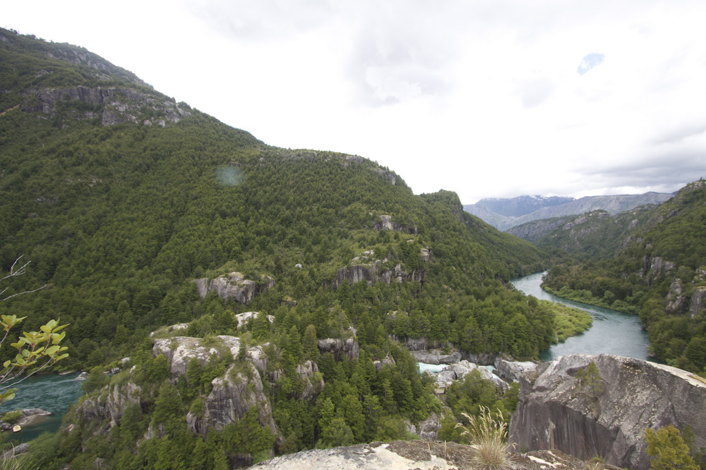 View of the Futaleufú river winding through the mountains.
