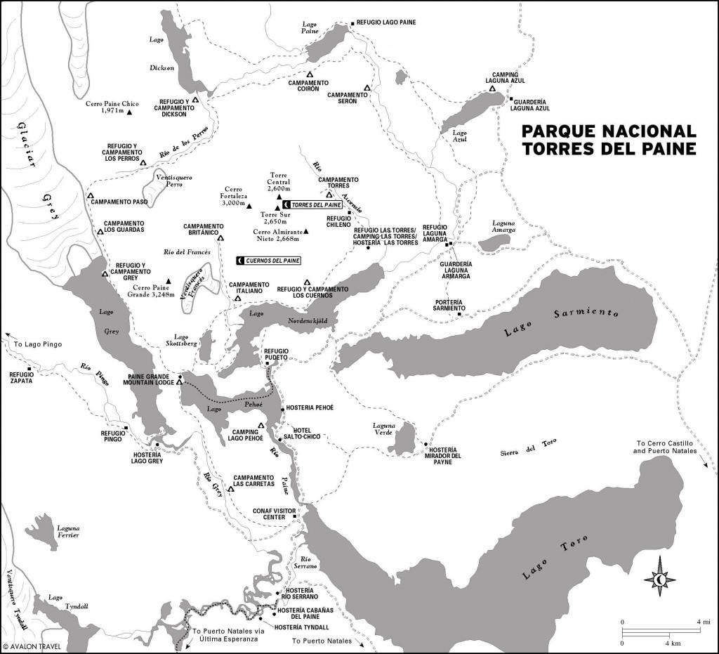 Map of Parque Nacional Torres del Paine, Argentina