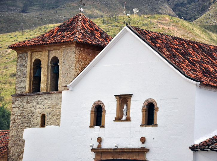 Church facades in Plaza Mayor, Villa de Leyva, Colombia.