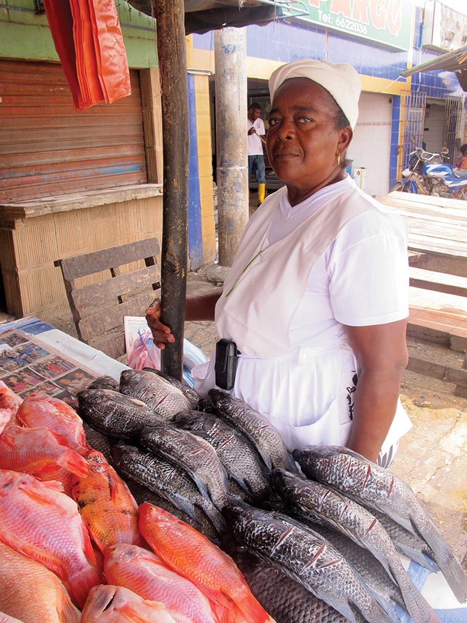 A vendor sells fresh fish at the Mercado de Bazurto. Photo © Andrew Dier.