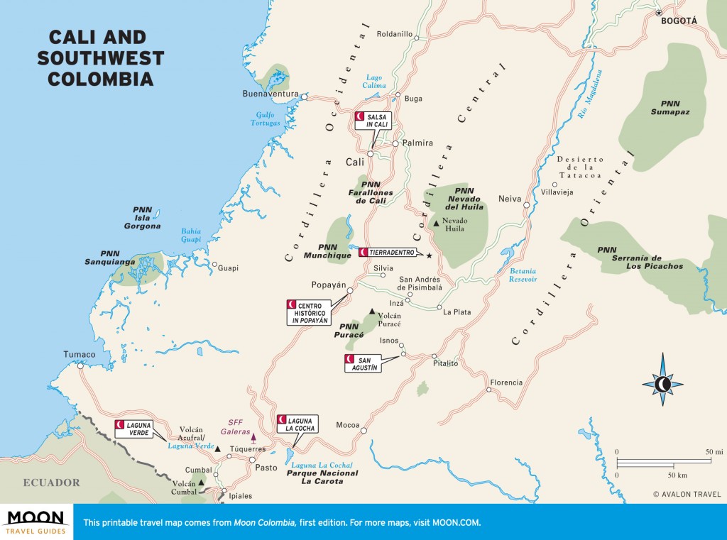 Travel map of Cali and Southwest Colombia