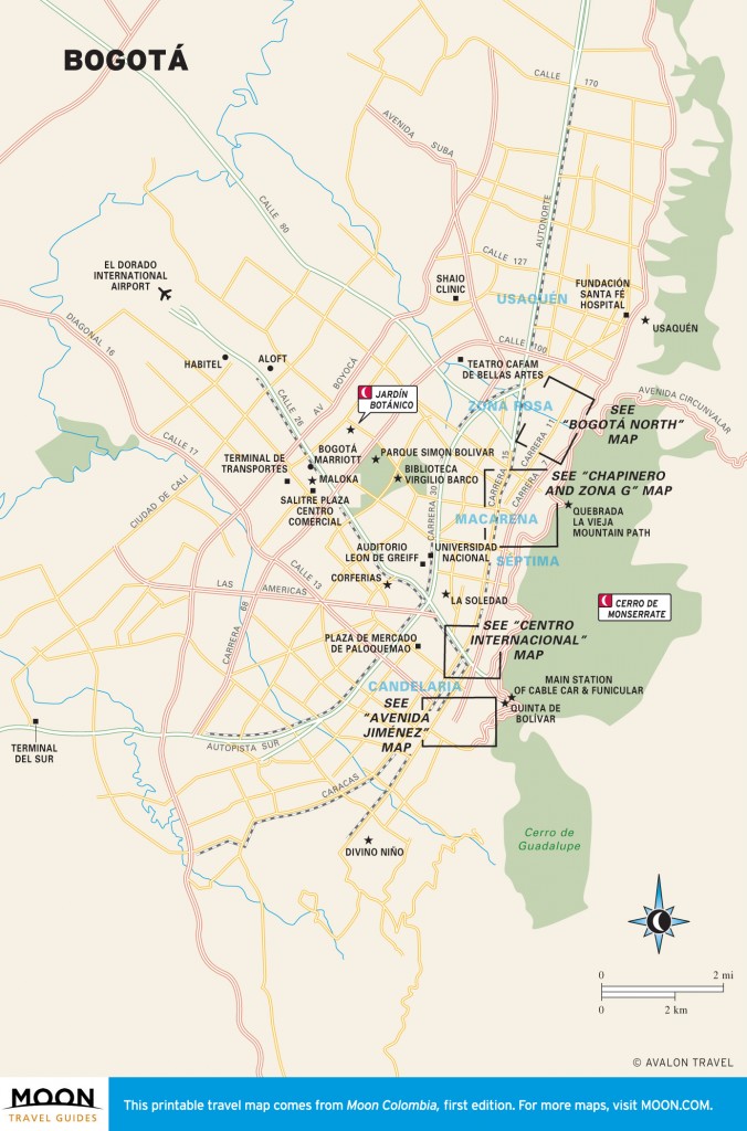 Travel map of Bogotá, Colombia.