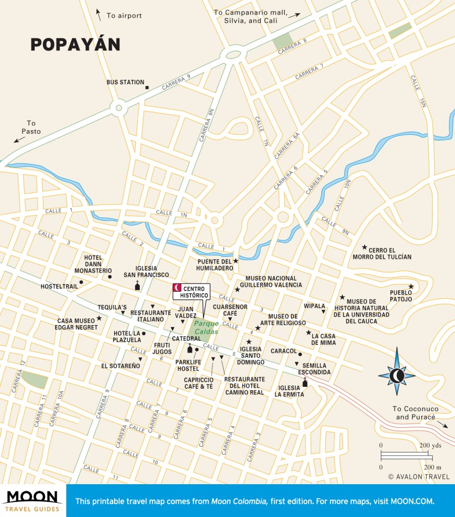 Travel map of Popayán, Colombia