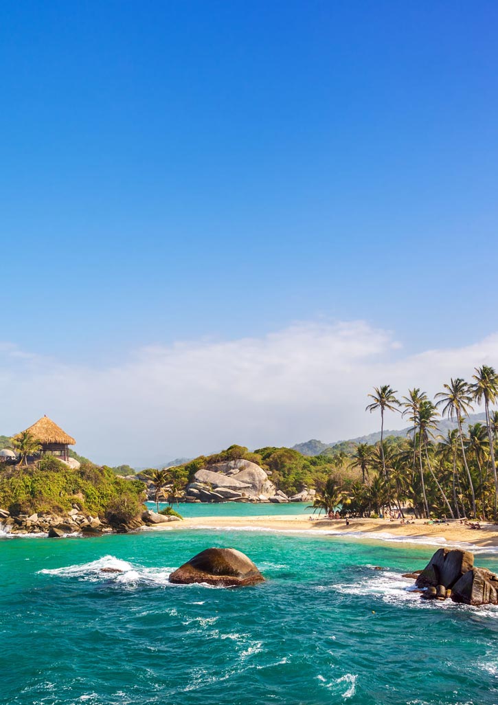 Beautiful turquoise water on the beach at Colombia's Parque Nacional Natural Tayrona.