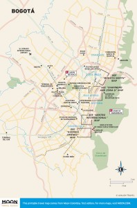 Travel map of Bogotá, Colombia.