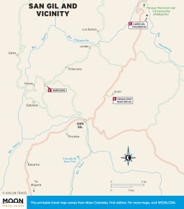 Travel map of San Gil, Colombia and Vicinity