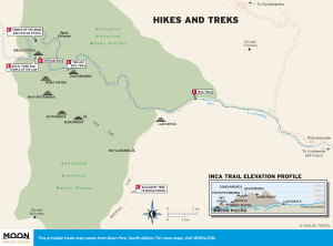 Color travel map of Machu Picchu Hikes and Treks in Peru