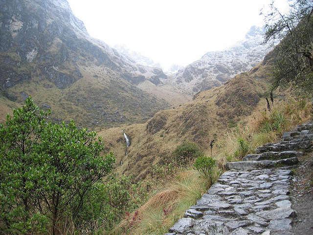 Photo of a rough stone trail through the mountains of Peru