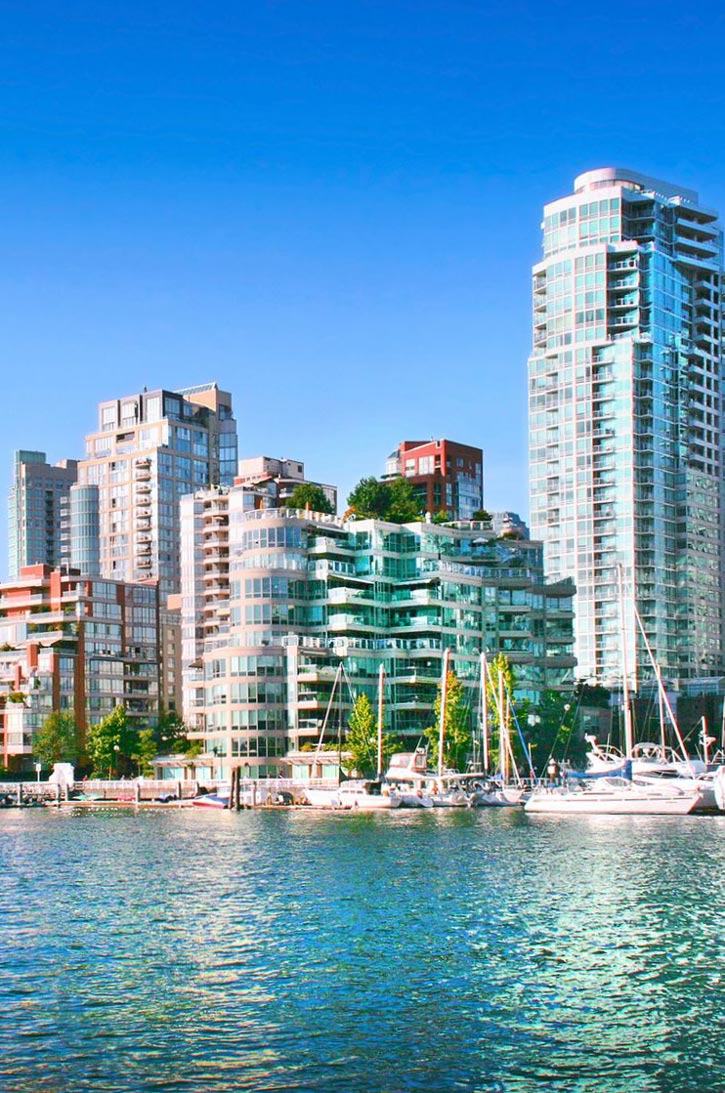 View of downtown Vancouver's skyline across the water.