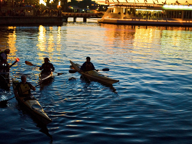 Kayakers in Victoria's Inner Harbour.