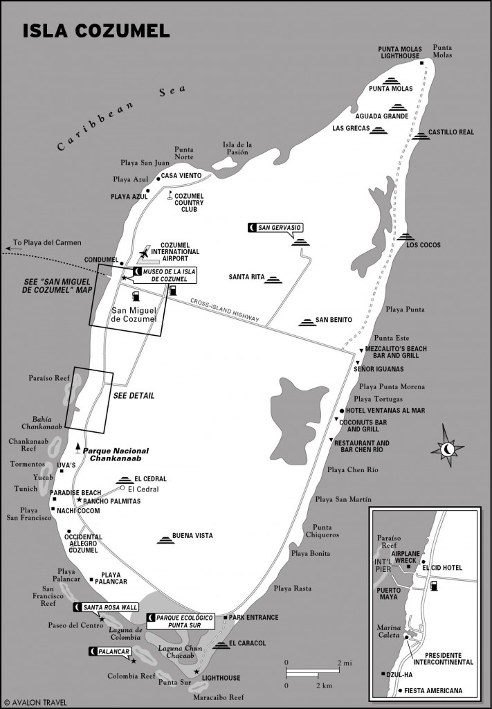 Map of Isla Cozumel, Mexico