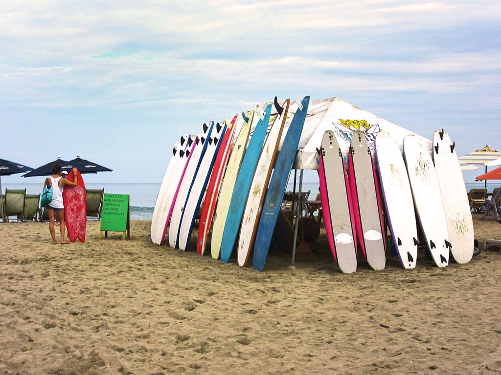 Surf boards on the beach in Puerto Vallarta. Photo © Julie Meade.
