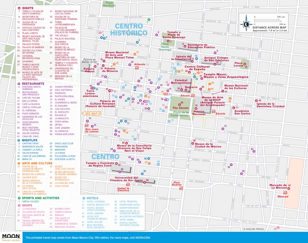 Travel map of Mexico City's Centro Historico