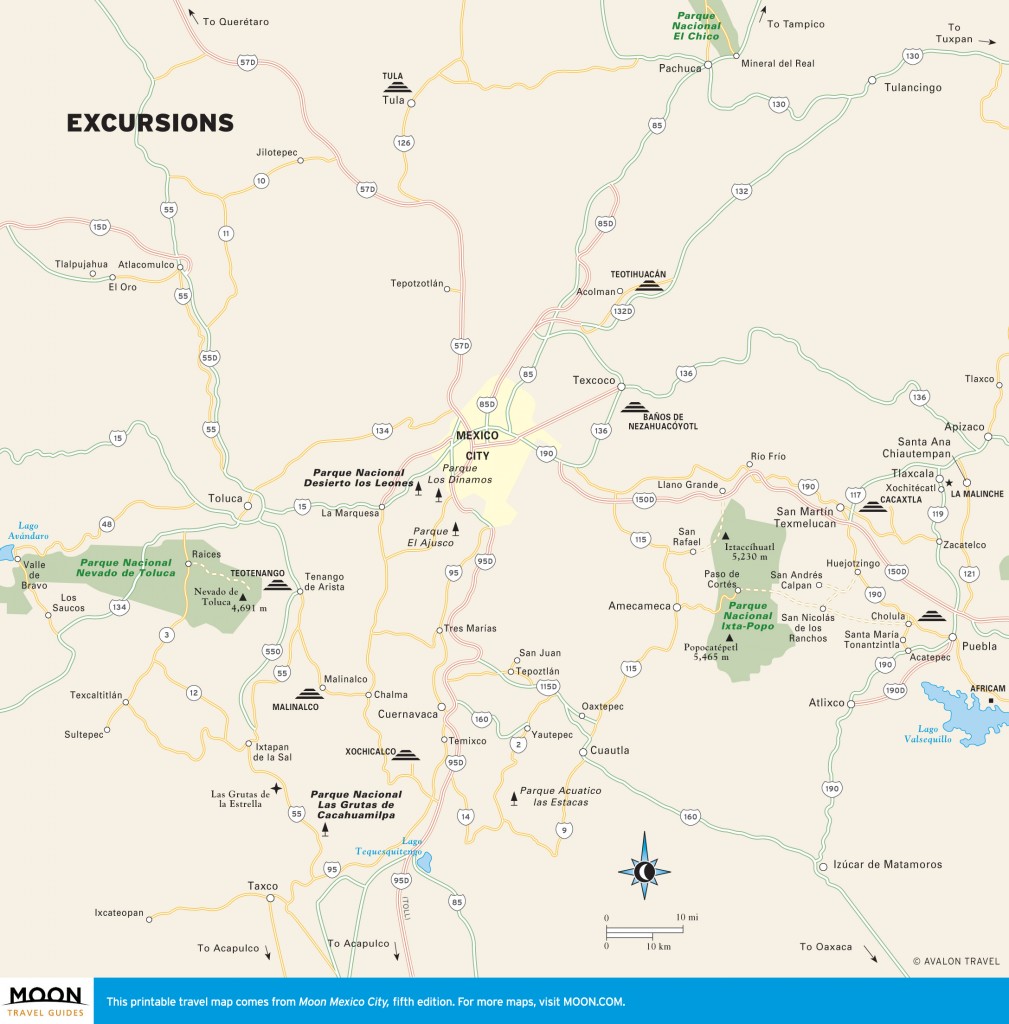 Travel map of excursions from Mexico City