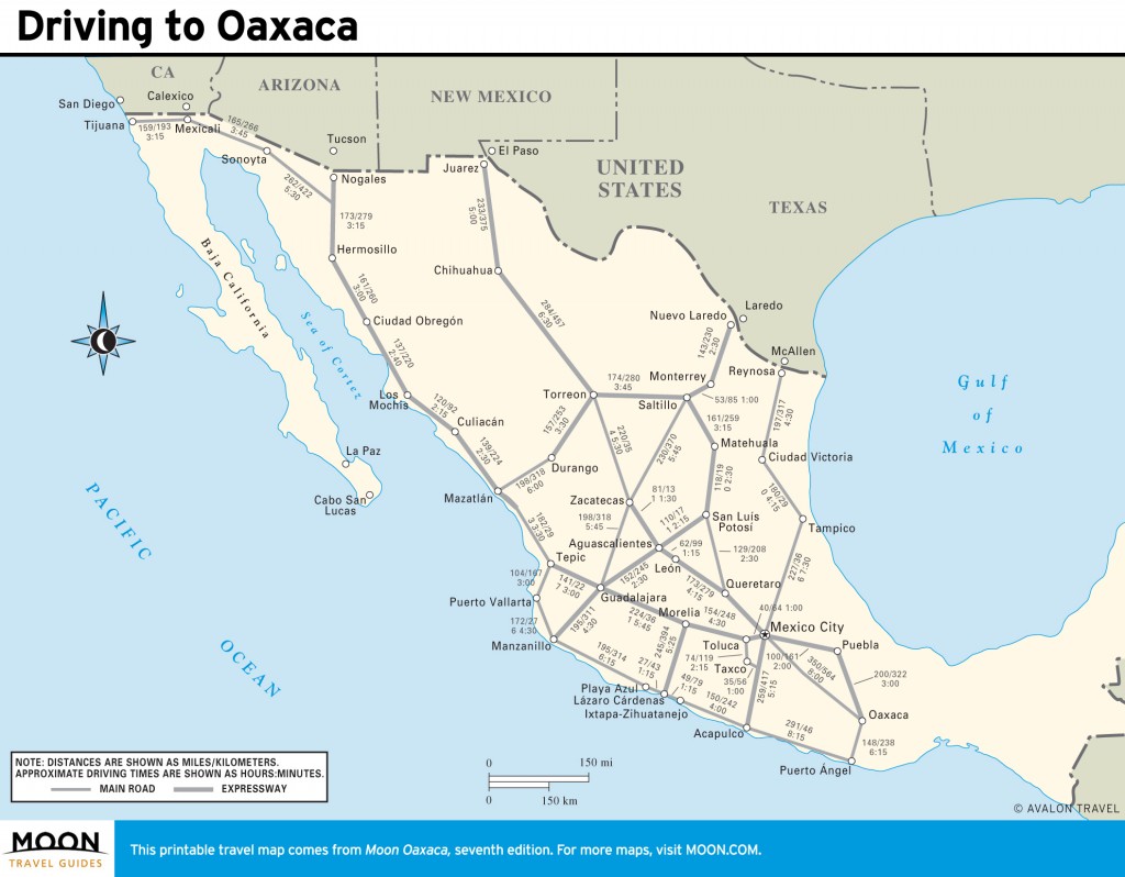 Travel map of Driving Distances to Oaxaca