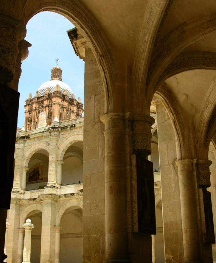 The arcade at Convent Santo Domingo in Oaxaca City.