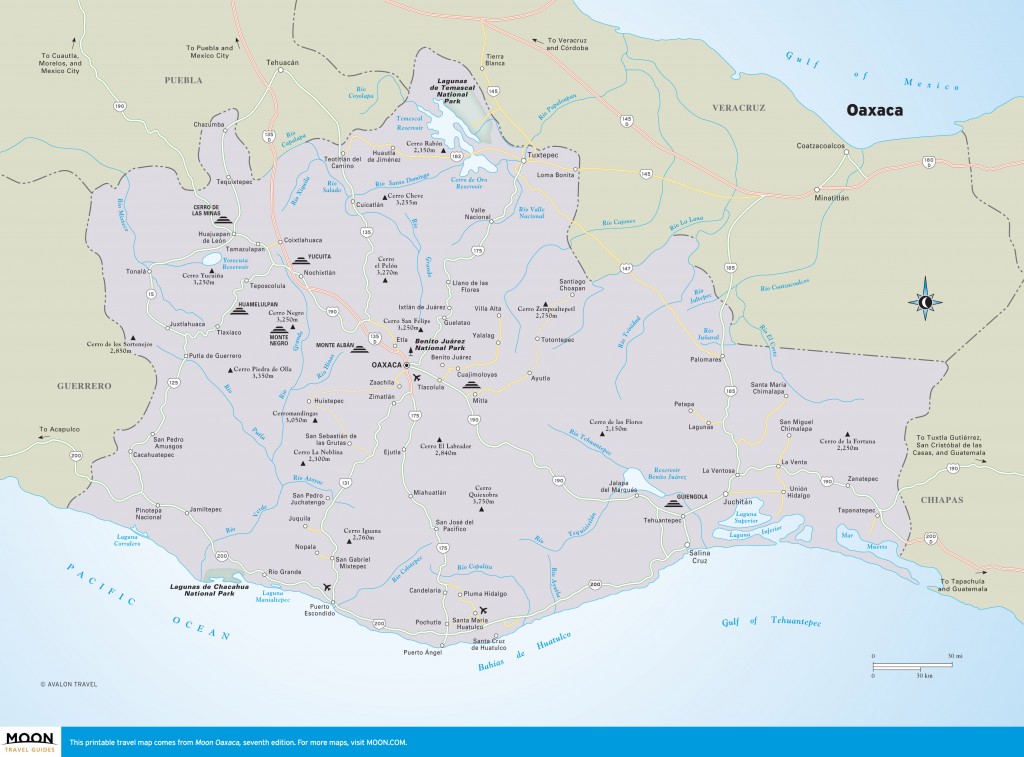 Travel map of Oaxaca, Mexico