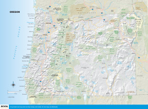 Topographical color map of Oregon state.