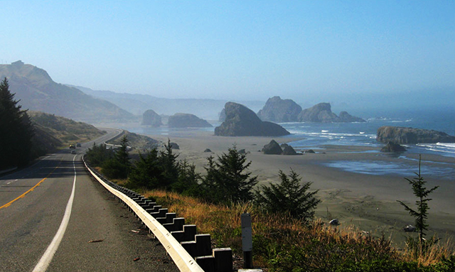 Biking past the beach south of Cape Sebastian on the Oregon coast.