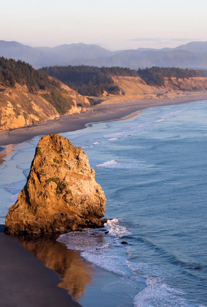 A sea stack on the beach at Port Orford, Oregon.