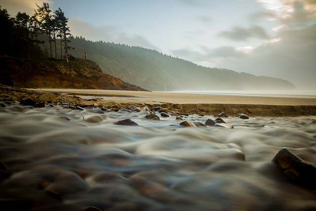 A break in the clouds over the Oregon coast.