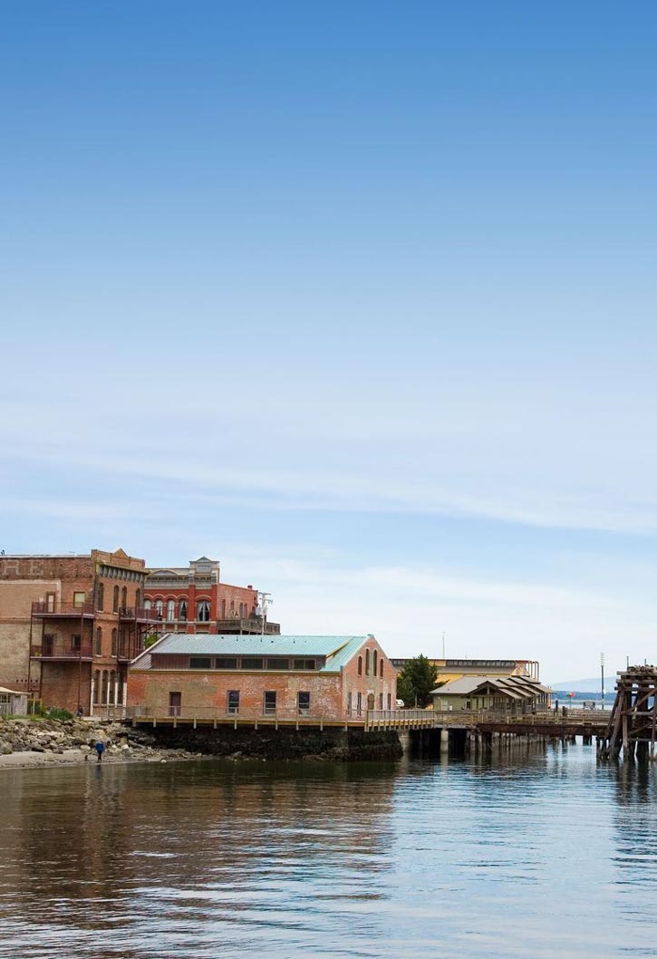 Brick buildings at the waterfront of Port Townsend, Washington.