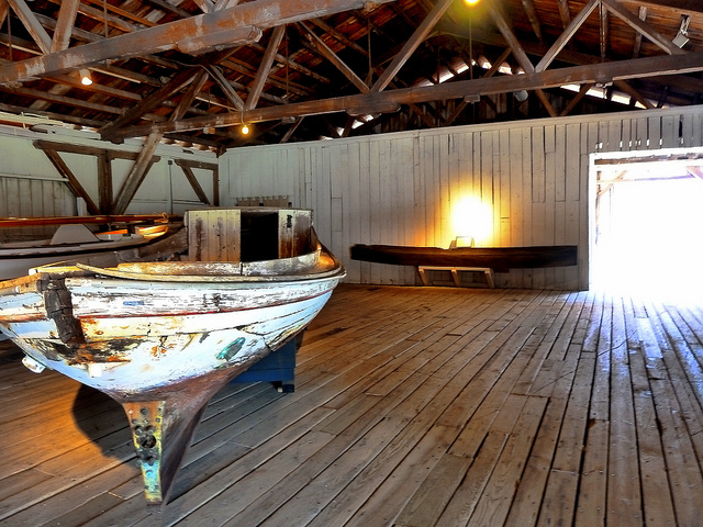A boat on display at the Chesapeake Bay  Maritime Museum.