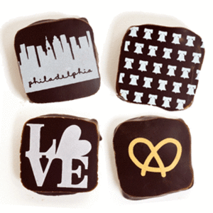 A set of chocolates with iconic Philadelphia imagery.