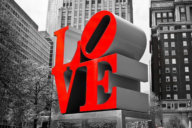 The iconic landmark, Robert Indiana's LOVE sculpture in Center City Philadelphia.