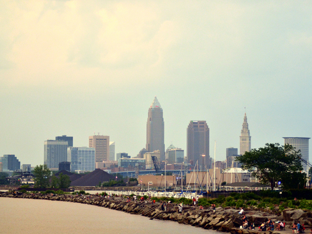 The view of the Cleveland skyline from Edgewater Park.