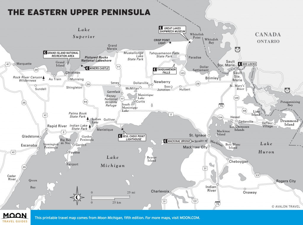 Travel map of Michigan's Upper Peninsula (East)