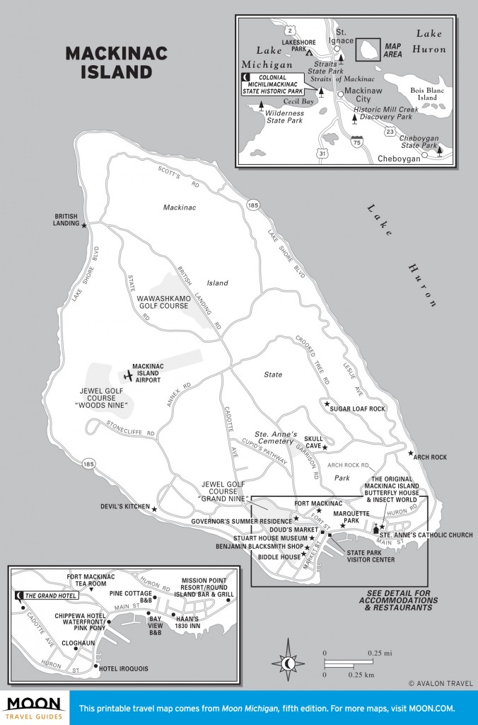 Travel map of Mackinac Island, Michigan