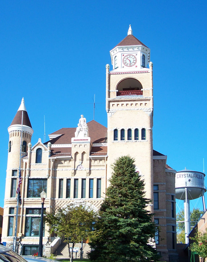 The Iron County Courthouse in Crystal Falls, Michigan.